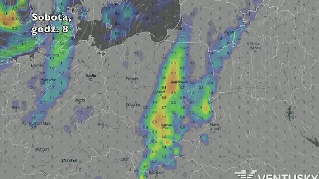Opady w ciągu najbliższych pięciu dni (Ventusky