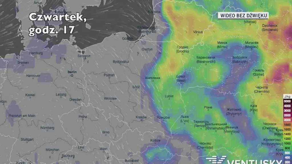Potencjalne burze w kolejnych dniach (Ventusky
