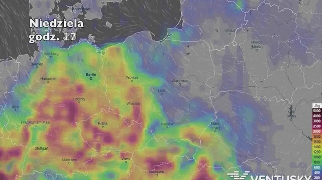 Potencjalne burze od soboty do poniedziałku (ventusky