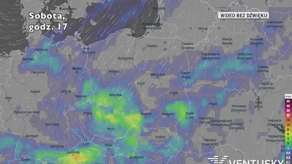 Prognozowane opady w najbliższych dniach (Ventusky