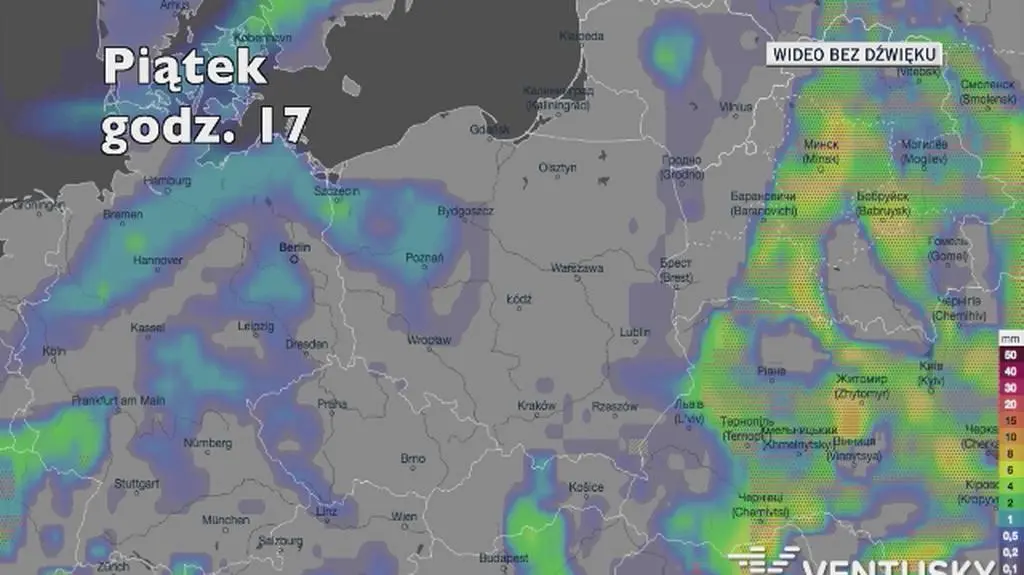 Prognozowane opady w najbliższych dniach (Ventusky