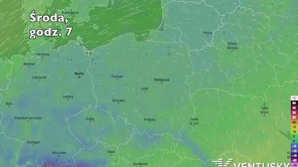 Temperatura w ciągu w kolejnych pięciu dni (ventusky