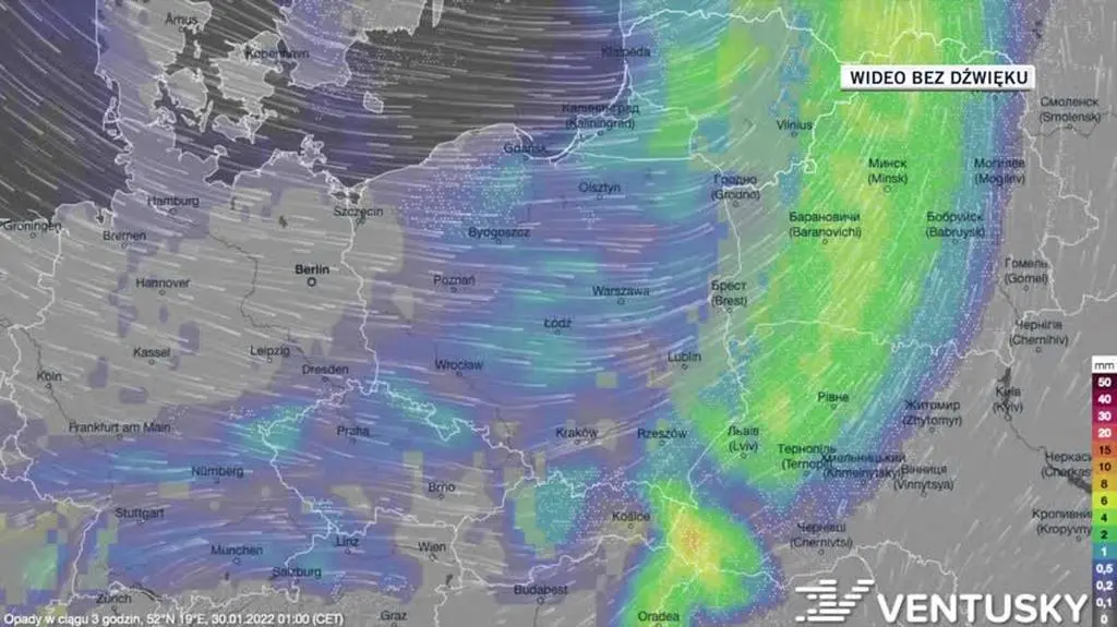 Prognozowane opady w dniach 30