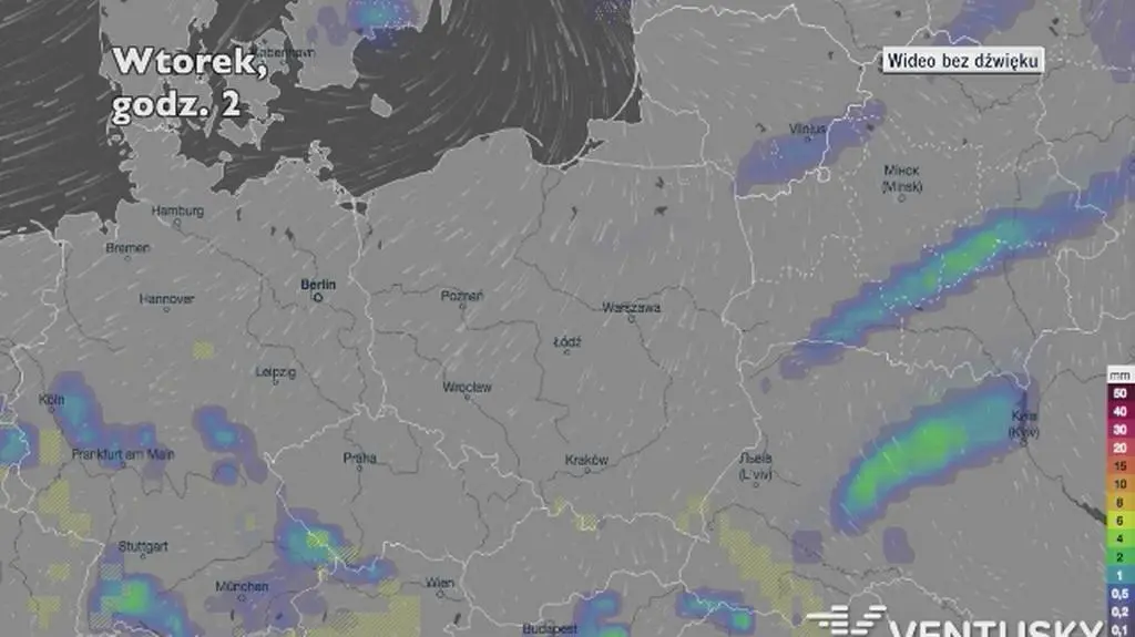 Prognozowane opady deszczu w najbliższych dniach (Ventusky