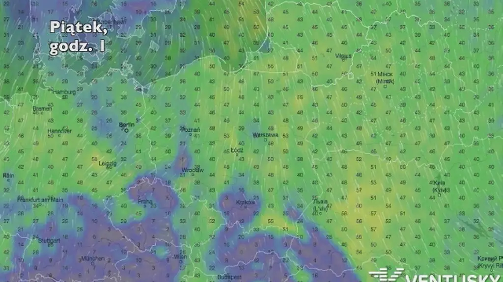Porywy wiatru w ciągu najbliższych dni (Ventusky