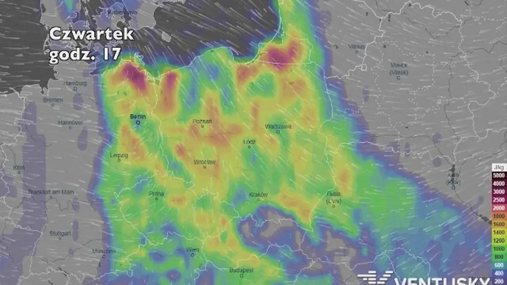 Burze w najbliższych dniach (ventusky