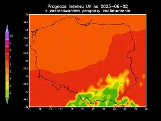 Prognoza indeksu UV na 8 czerwca dla zachmurzonego nieba