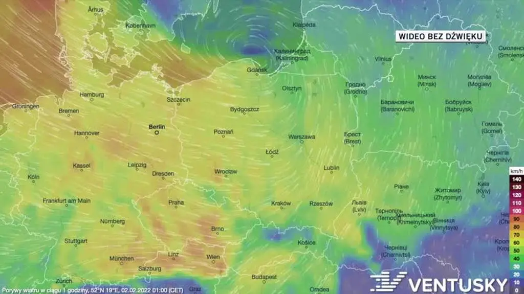 Prognozowane porywy wiatru w ciągu kolejnych dni