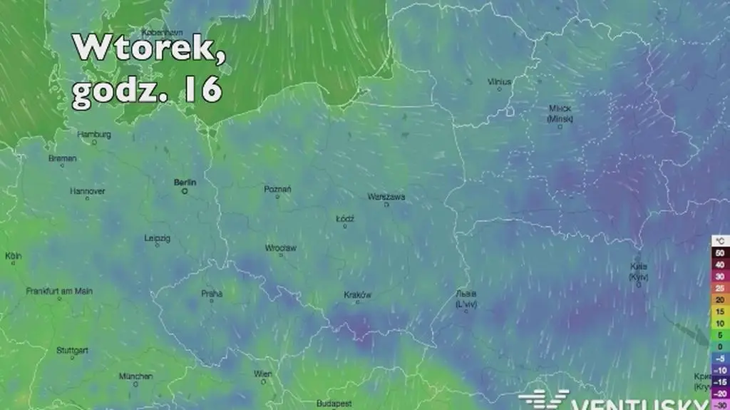 Temperatura w ciągu najbliższych pięciu dni (Ventusky