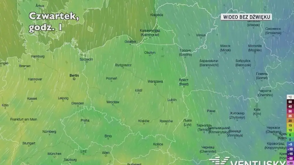 Prognozowana temperatura w najbliższych dniach (Ventusky
