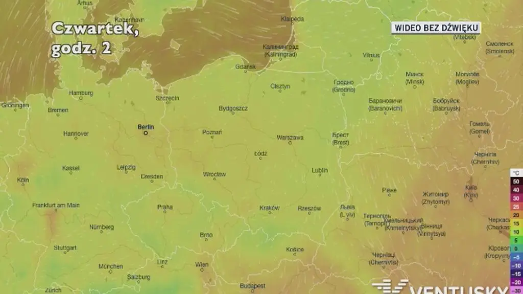 Prognozowana temperatura w najbliższych dniach (Ventusky