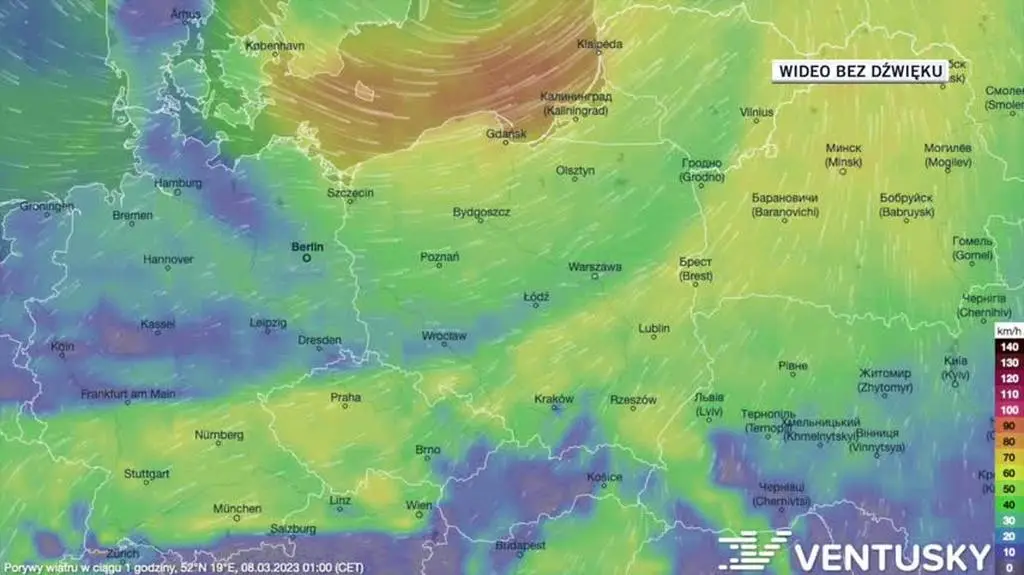 Prognozowane porywy wiatru w kolejnych dniach