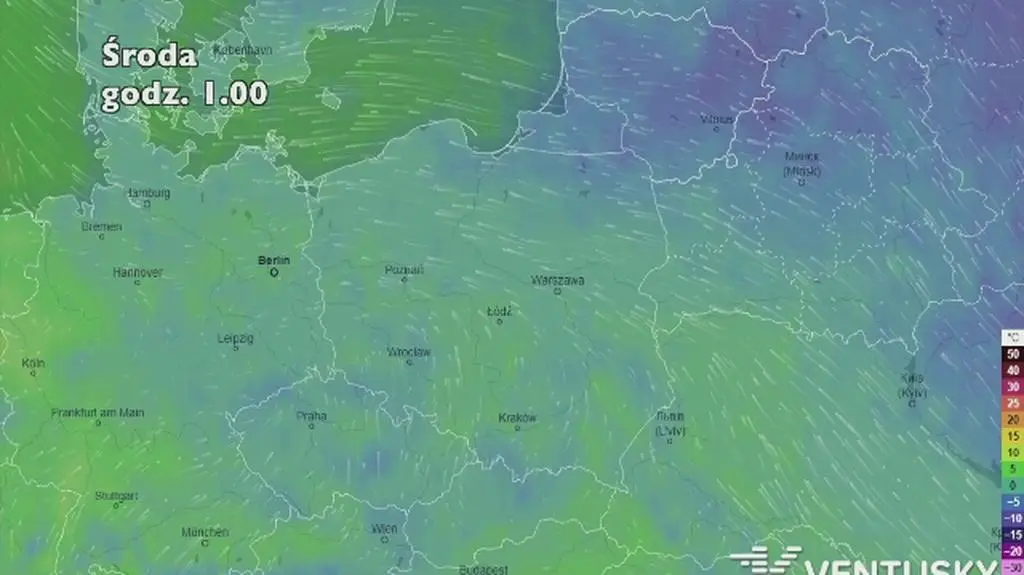 Prognoza temperatury na pięć dni (ventusky