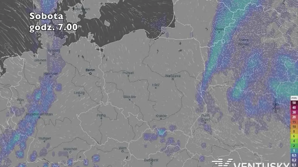 Prognoza opadów na weekend (Ventusky