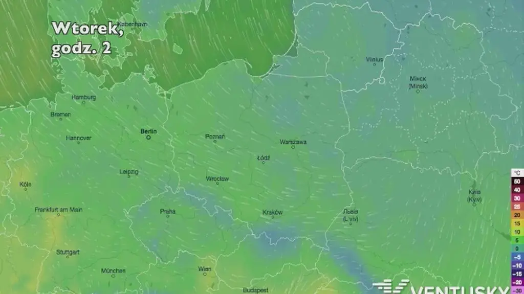 Temperatura w ciągu najbliższych pięciu dni (Ventusky