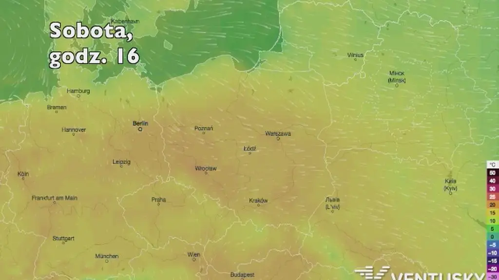 Temperatura w kolejnych dniach (Ventusky