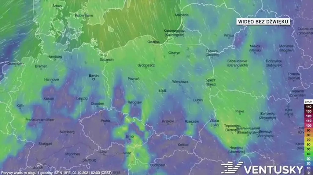 Prognozowane porywy wiatru w ciągu kolejnych dni