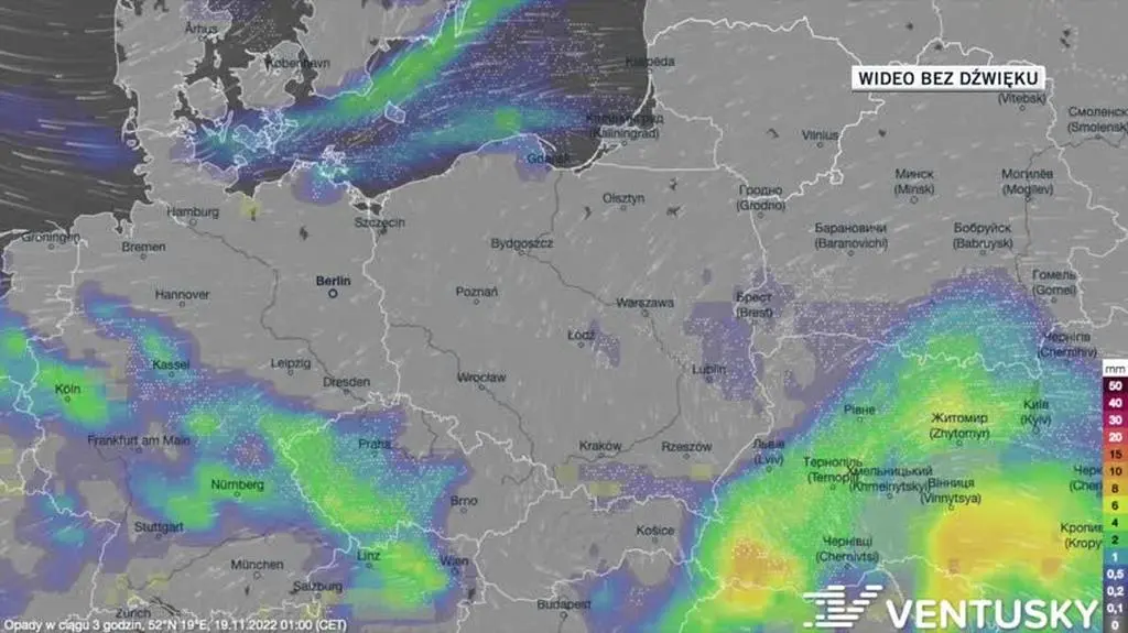 Prognozowane opady w dniach 19-23