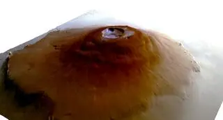 Wodny szron w kalderze Olympus Mons - wizualizacja