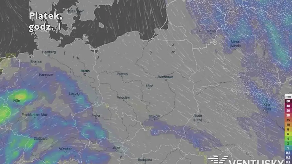 Potencjalne opady w ciągu najbliższych dni (Ventusky