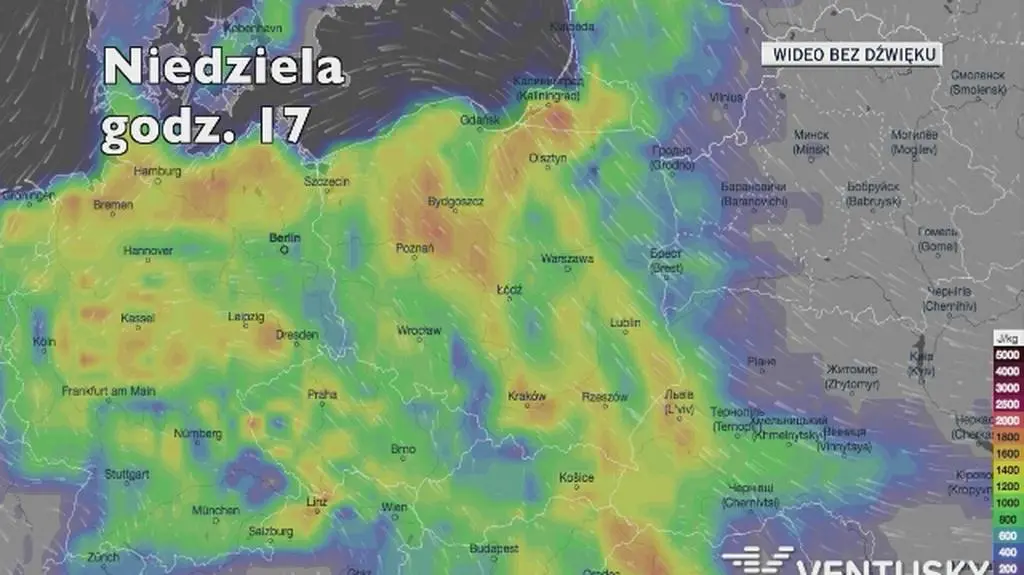 Prognozowane burze w kolejnych dniach (Ventusky