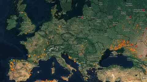 Mapa aktywnych i opanowanych pożarów z dni 10-16.08