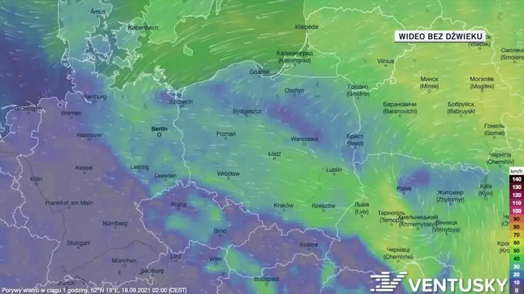 Prognozowane porywy wiatru w ciągu kolejnych dni