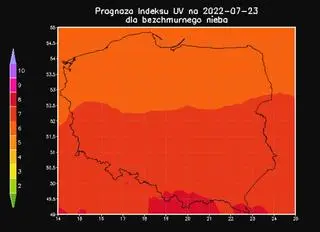 Prognoza indeksu UV na 23 lipca dla bezchmurnego nieba