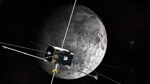 Artystyczna koncepcja sondy Artemis na orbicie wokół Księżyca