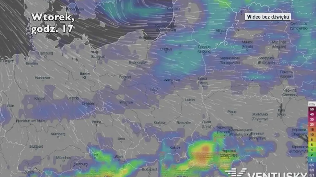 Prognozowane opady w najbliższych dniach (Ventusky