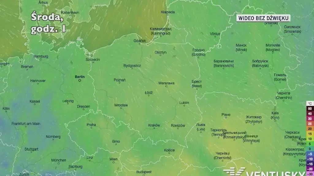 Prognozowana temperatura w najbliższych dniach (Ventusky