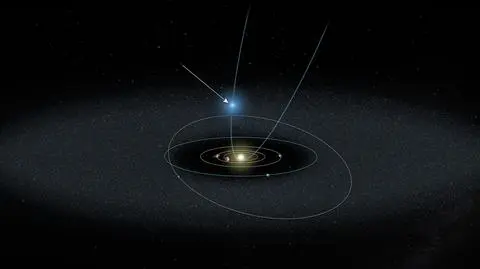 Ilustracja przedstawiająca orbitę komety C/2017 K2 (PanSTARRS) w Układzie Słonecznym