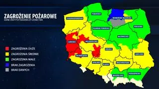 Zagrożenie pożarowe w Polsce w poniedziałek o godzinie 13