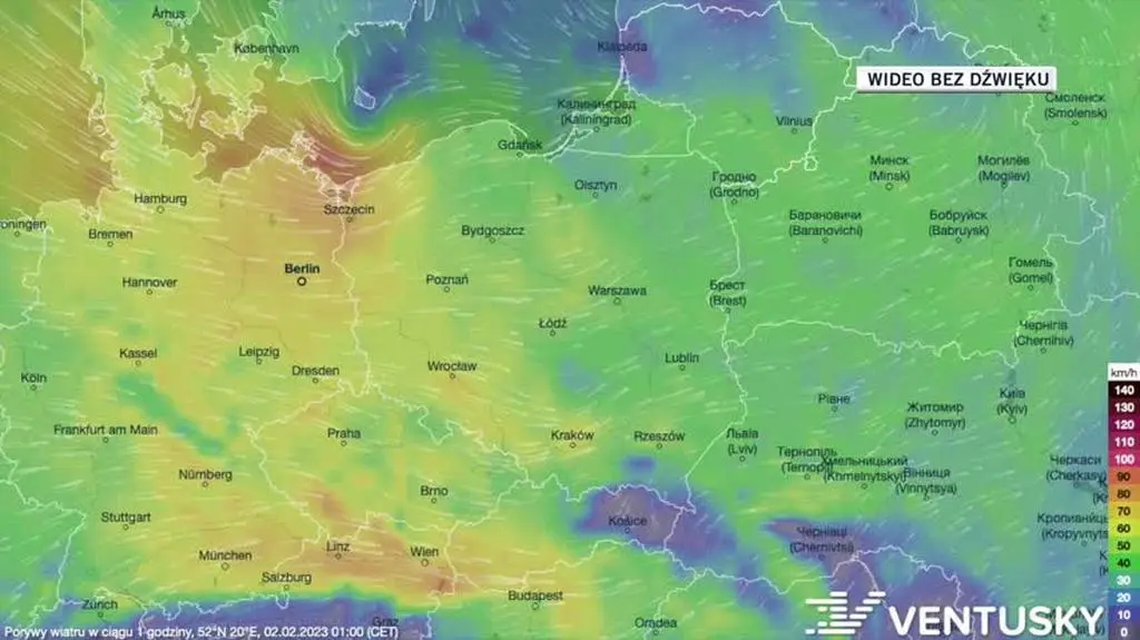 Prognozowane porywy wiatru w dniach 02-06