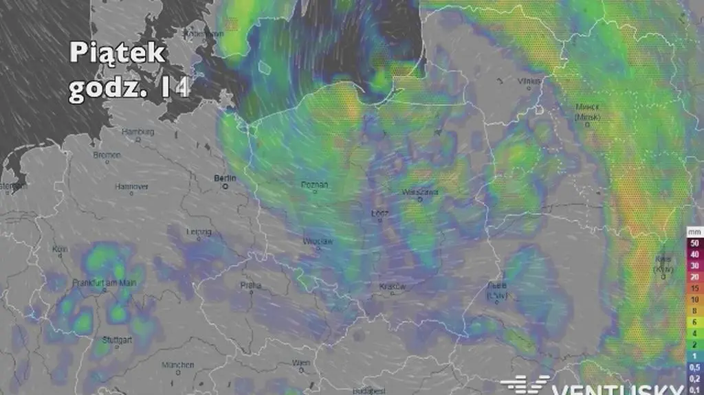 Opady w ciągu najbliższych pięciu dni (Ventusky