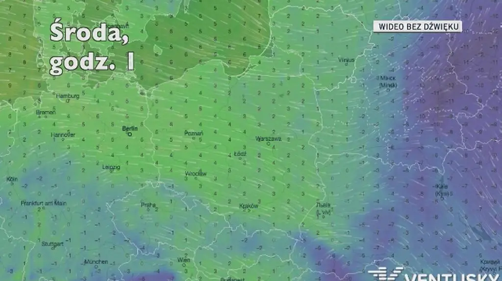 Temperatura w kolejnych dniach (Ventusky