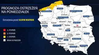 Prognoza zagrożeń IMGW na poniedziałek