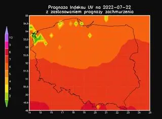 Prognoza indeksu UV na 22 lipca dla zachmurzonego nieba