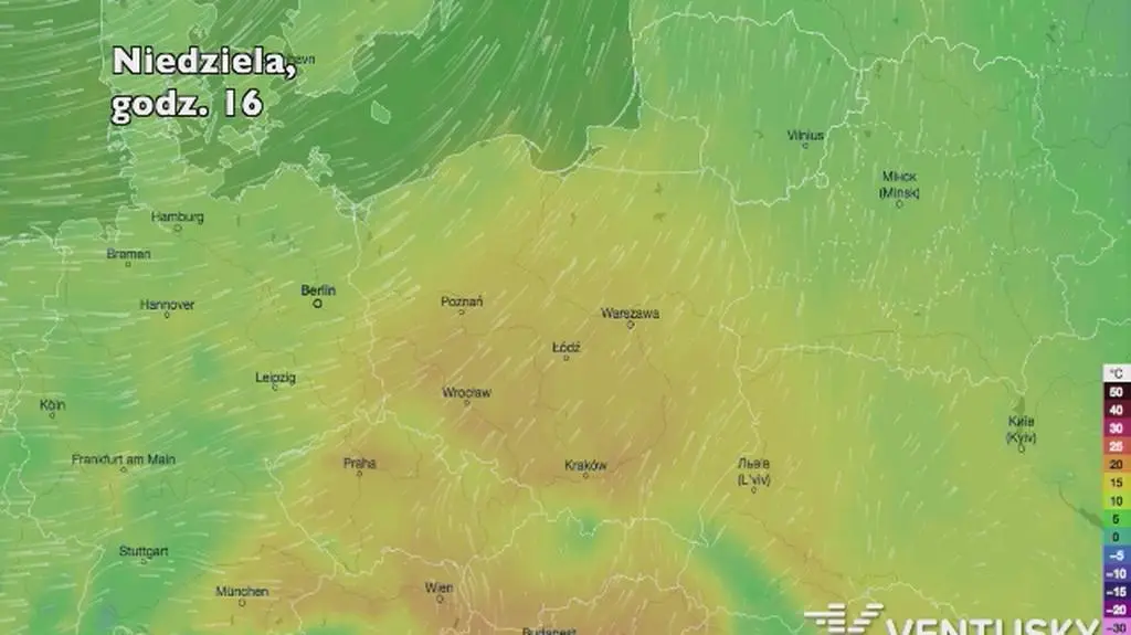 Temperatura w ciągu najbliższych dni (Ventusky