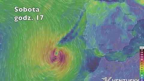 Prognozowana prędkość porywów wiatru huraganu Leslie (ventusky