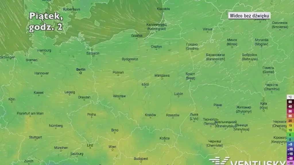 Prognozowana temperatura w najbliższych dniach (Ventusky