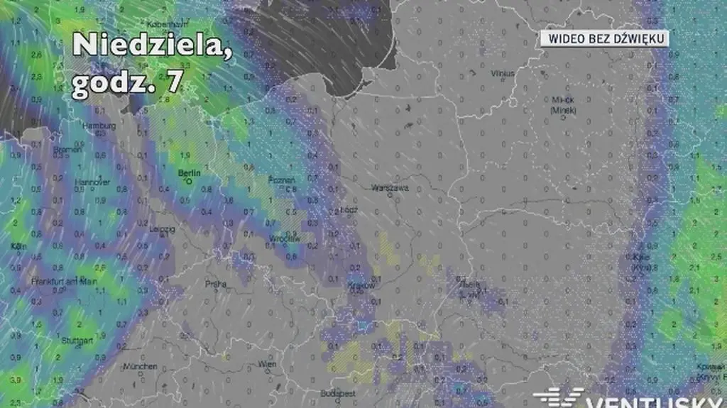 Opady w ciągu najbliższych pięciu dniu (Ventusky