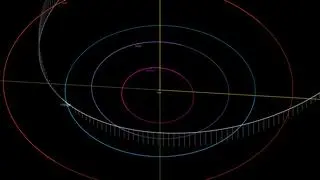 Orbita 2023 FM (biała linia) a orbita Ziemi (błękitna linia)