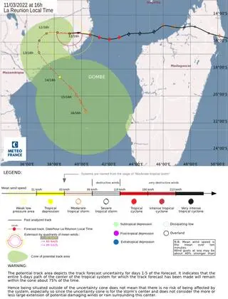Prognozowana trasa przejścia cyklonu Gombe