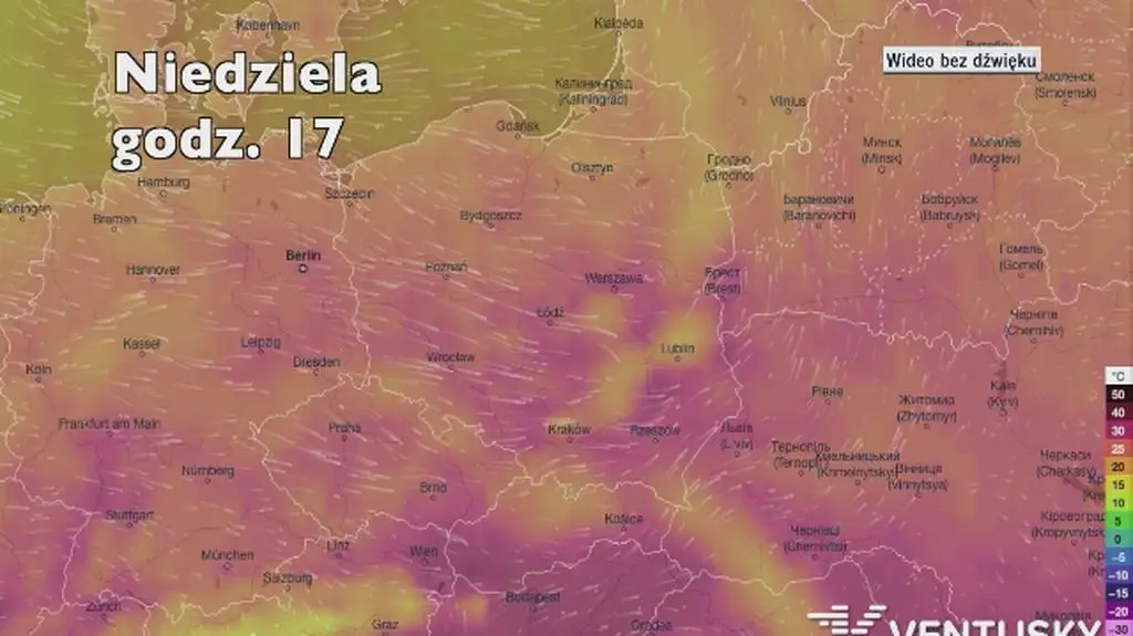 Temperatura w kolejnych dniach (Ventusky