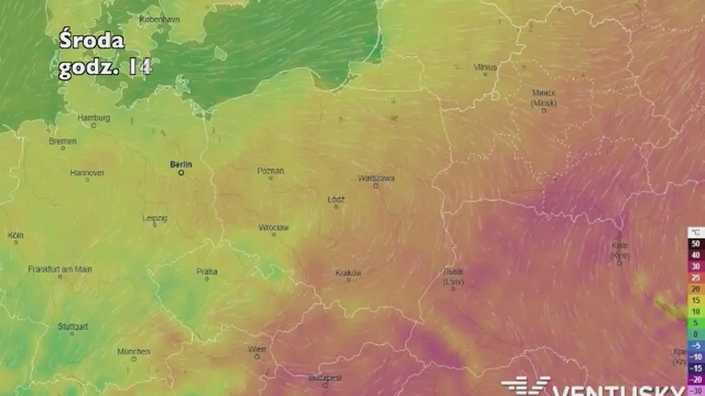 Temperatura w pierwszych dniach maja (ventusky