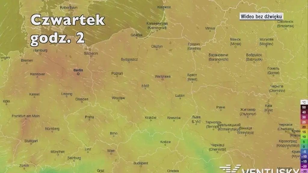Temperatura w kolejnych dniach (Ventusky