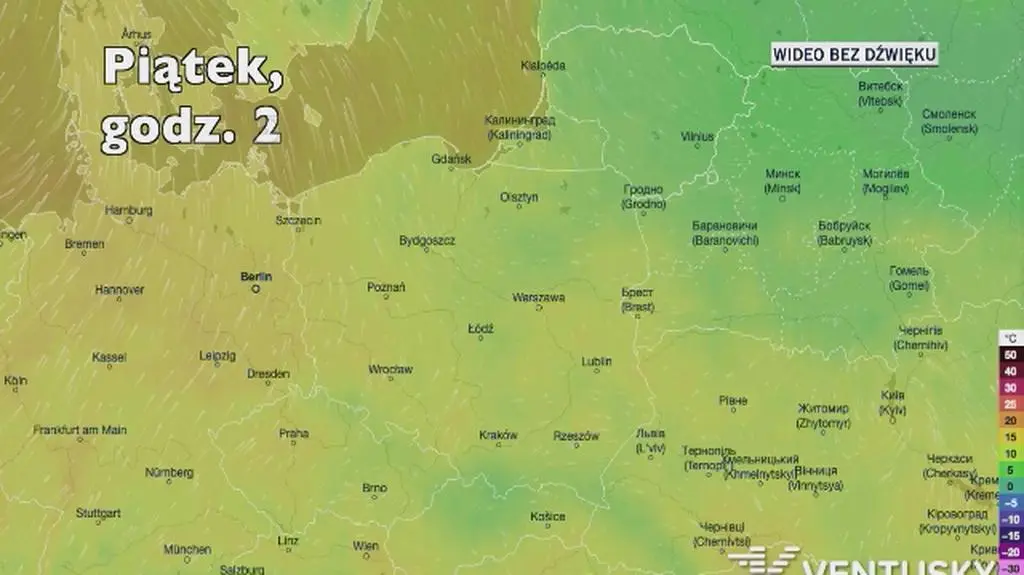 Prognozowana temperatura w najbliższych dniach (Ventusky