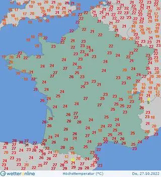 Najwyższa temperatura czwartek 27.10 zanotowana we Francji