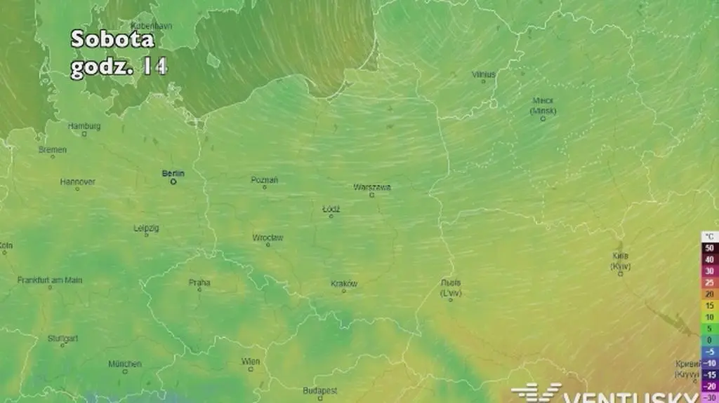 Prognozowana temperatura na najbliższe dni (Ventusky